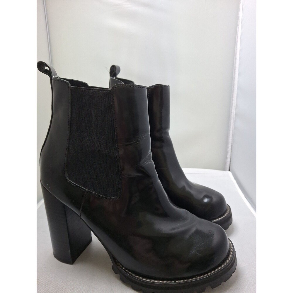 JEFFREY CAMPBELL Calvary Black Patent Leather Chelsea Ankle Boots Women's 8